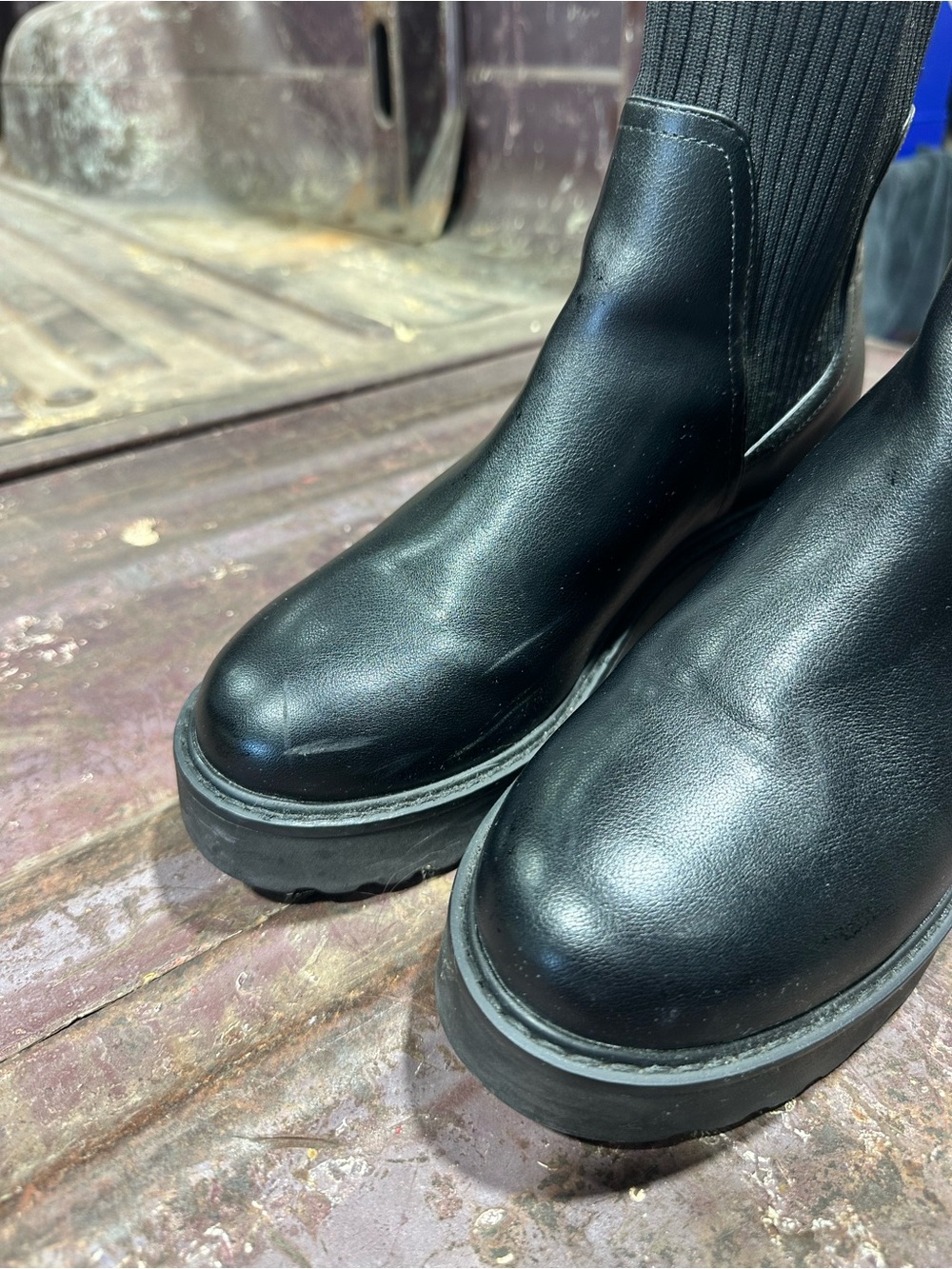 Black Leather Platform Chelsea Boots